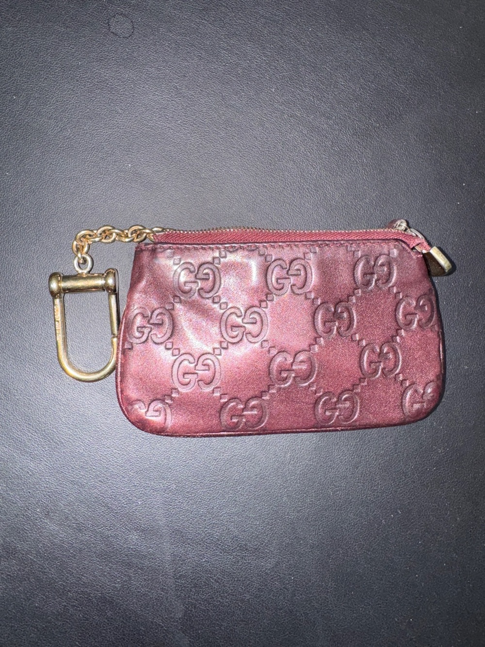 Vintage Gucci Burgundy Embossed Leather Key Pouch